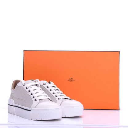 Hermes Canvas Calfskin Womens Voltage Sneakers 37 Prunoir White 10 of 10