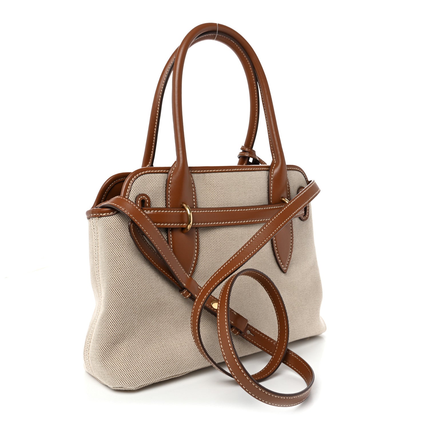 Miu Miu Canvas Calfskin Aventure Bag Beige Brandy 3 of 11