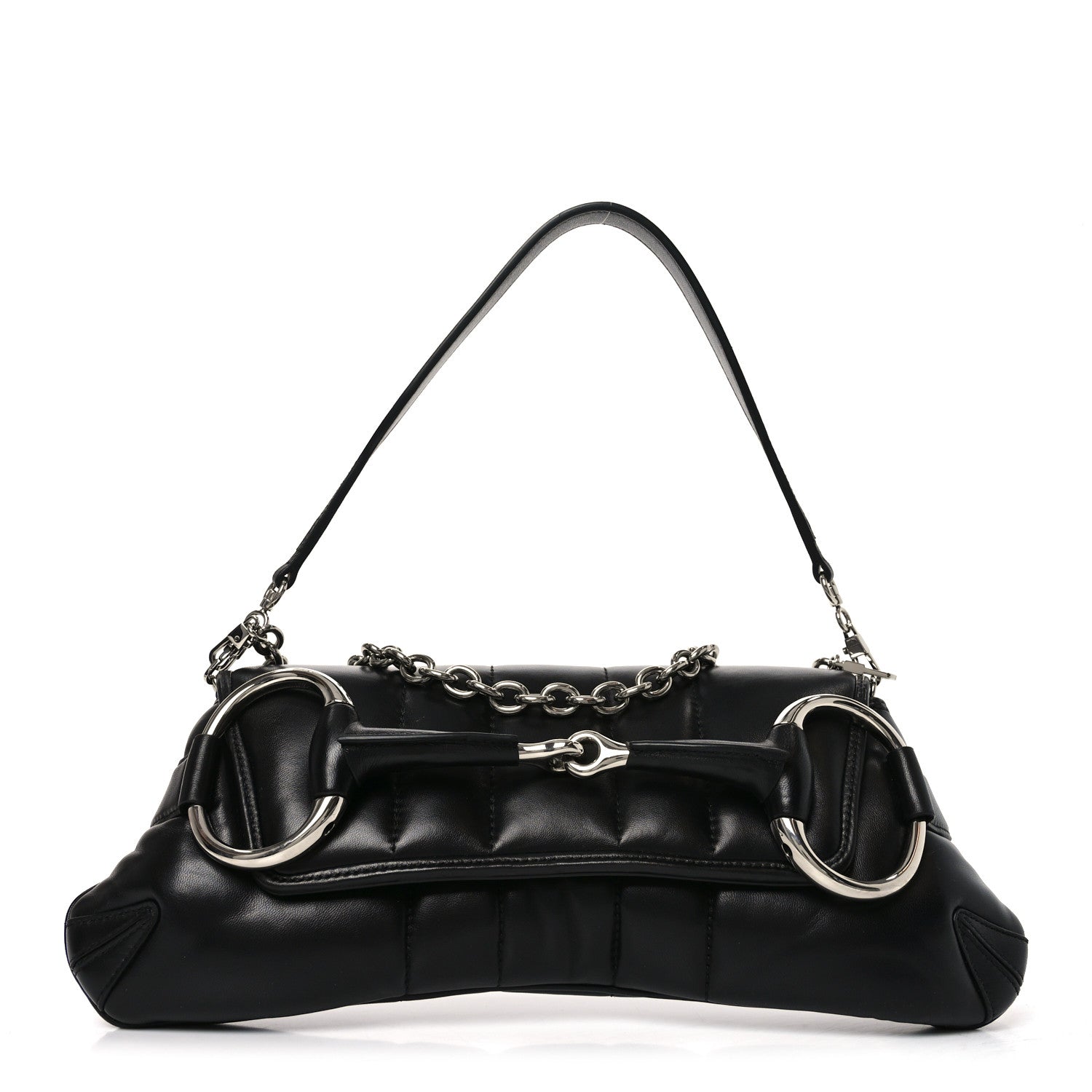 Gucci Nappa Vertical Matelasse Medium Maxi Horsebit Chain Shoulder Bag Black 2 of 19