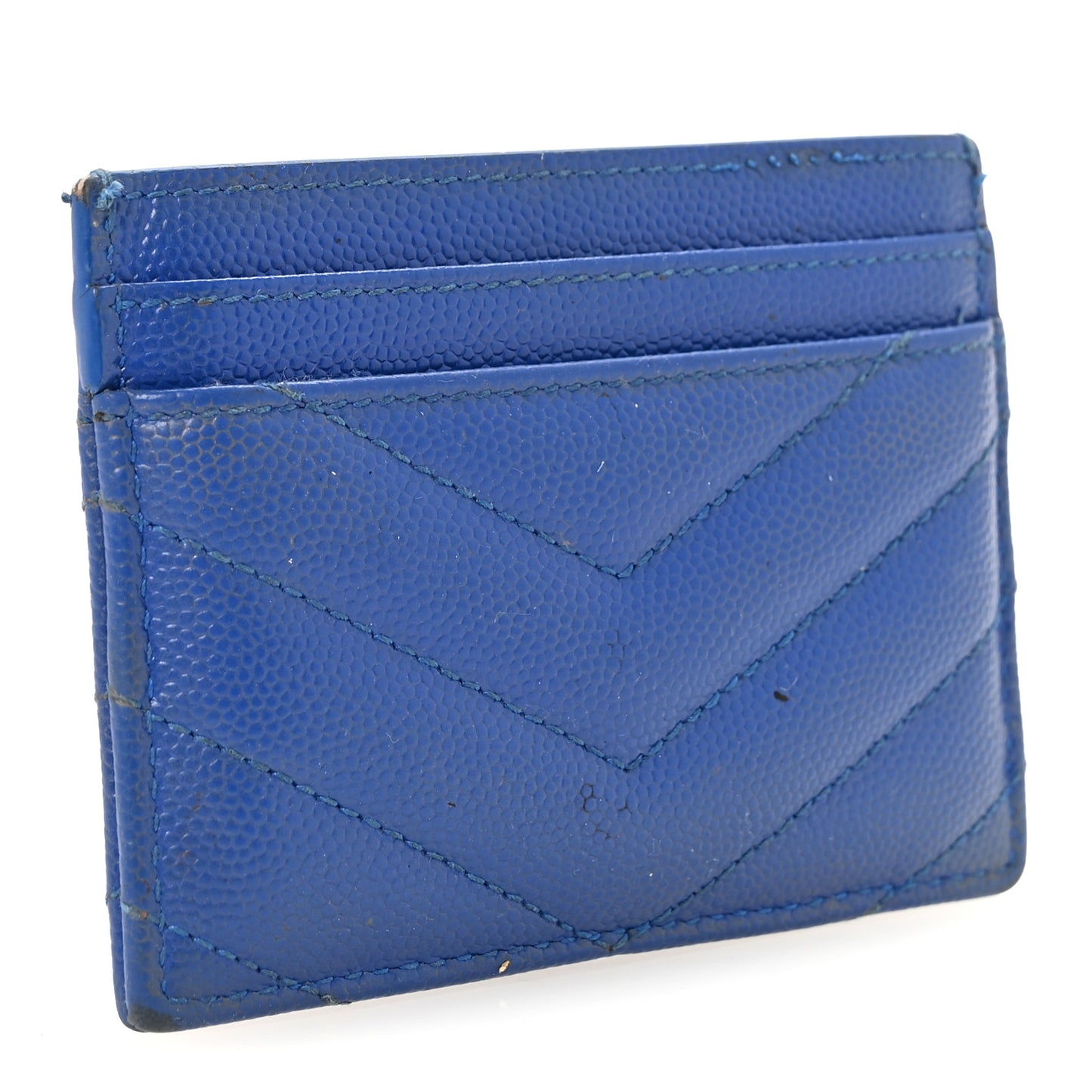 Grain De Poudre Matelasse Chevron Credit Monogram Card Case Blue Majorelle
