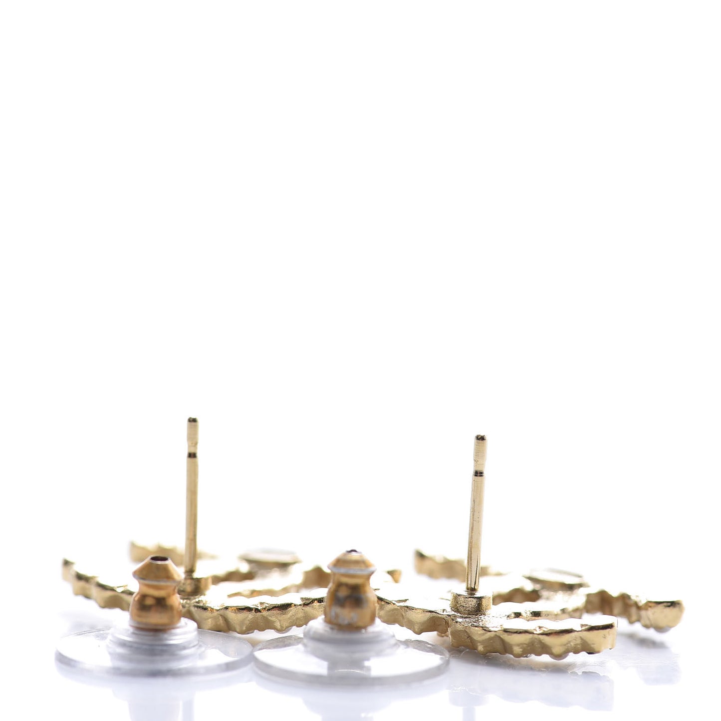 Resin Pearl Crystal CC Earrings Gold Black