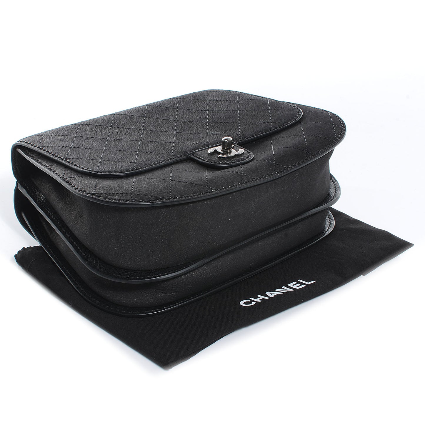 Calfskin Coco Twin Large Flap Black