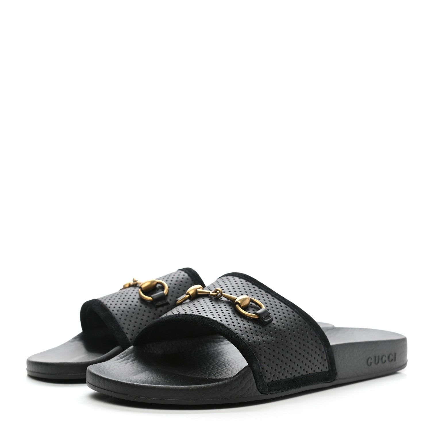Gucci Suede Perforated Horsebit Slide Sandals 41 Black 3 of 8