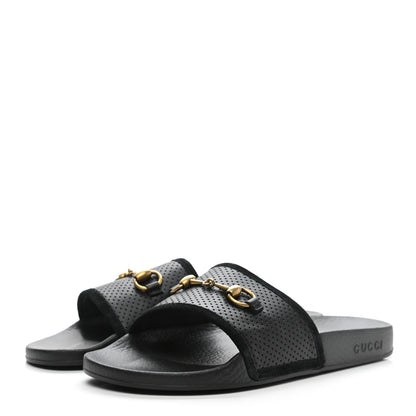 Gucci Suede Perforated Horsebit Slide Sandals 41 Black 3 of 8