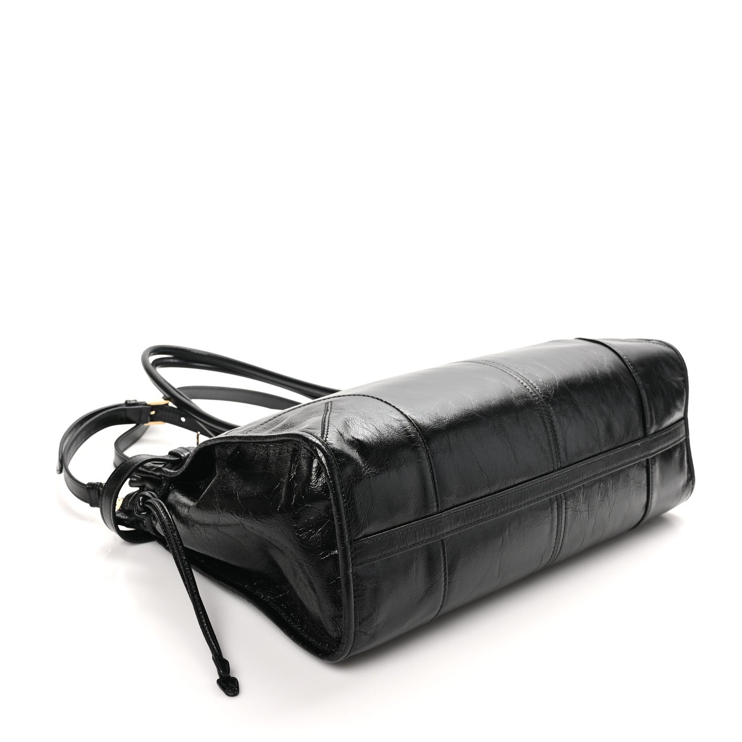Prada Glossy Calfskin Triangle Large Bonnie Shoulder Bag Black 4 of 9