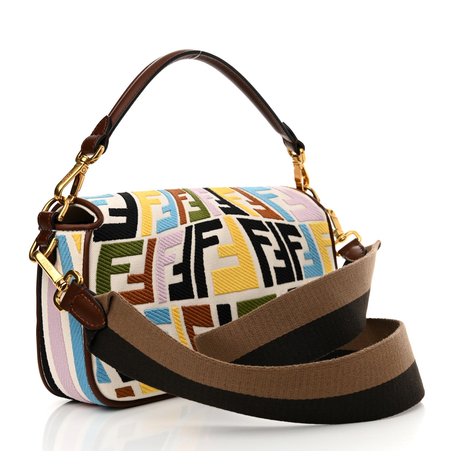 Fendi X SARA COLEMAN Canvas Vitello King Seta FF Fish Eye Embroidered Baguette Grezzo Multicolor Ghianda 3 of 11