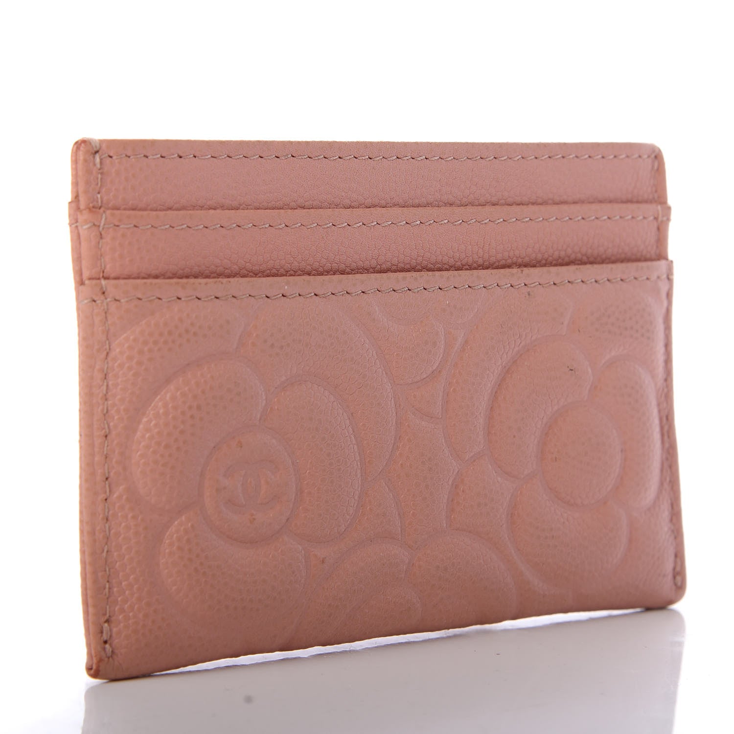 Chanel Caviar Camellia Embossed Card Holder Beige 3 of 9