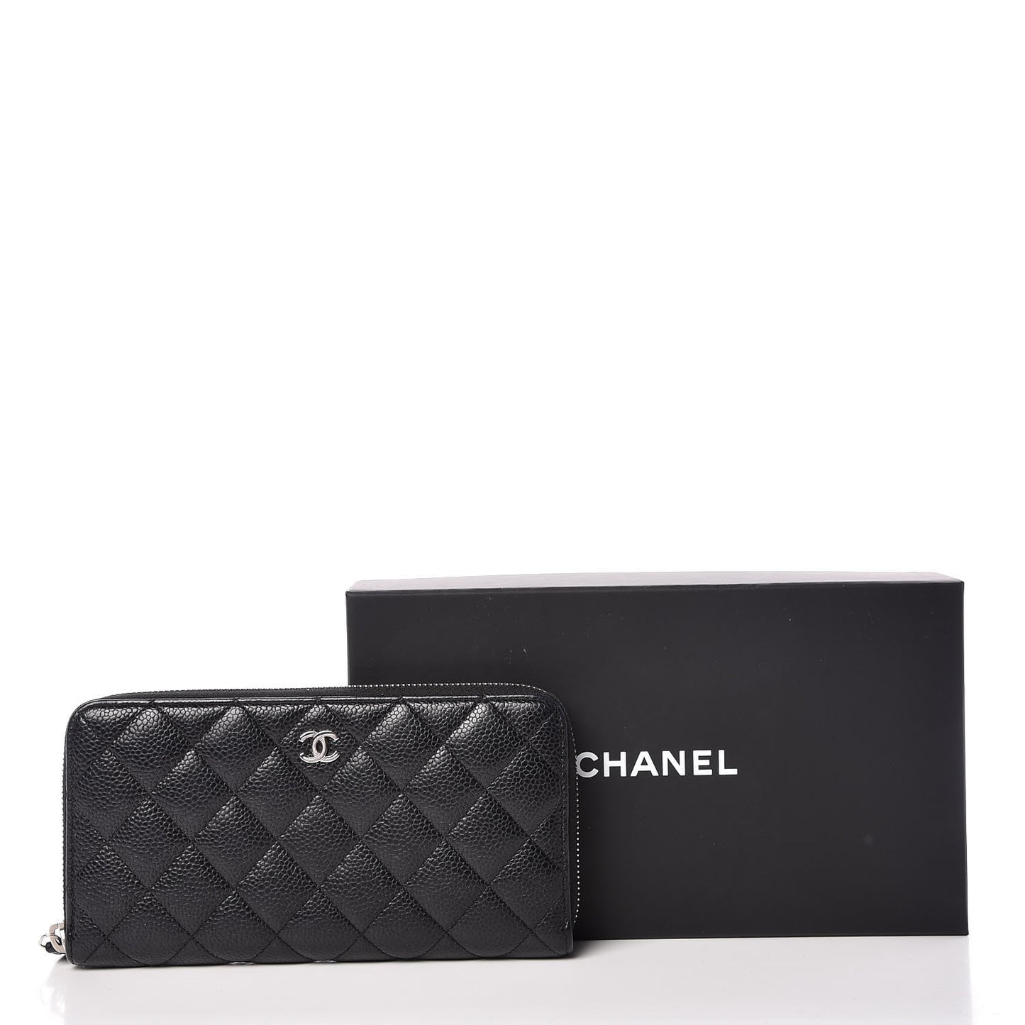 Caviar Quilted Large Gusset Zip Around Wallet Black