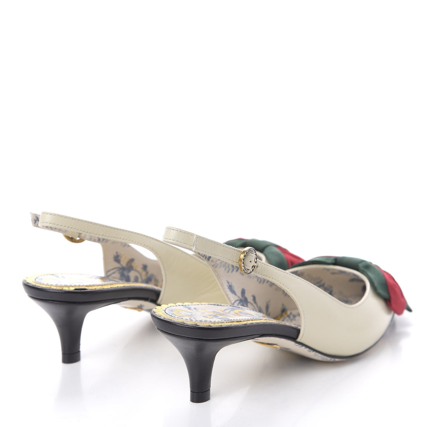 Gucci Malaga Kid Web Bow Jane Low Heel Slingback Pumps 34 Vintage White 4 of 9