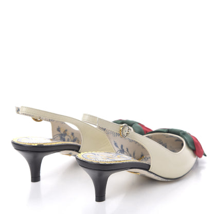 Gucci Malaga Kid Web Bow Jane Low Heel Slingback Pumps 34 Vintage White 4 of 9
