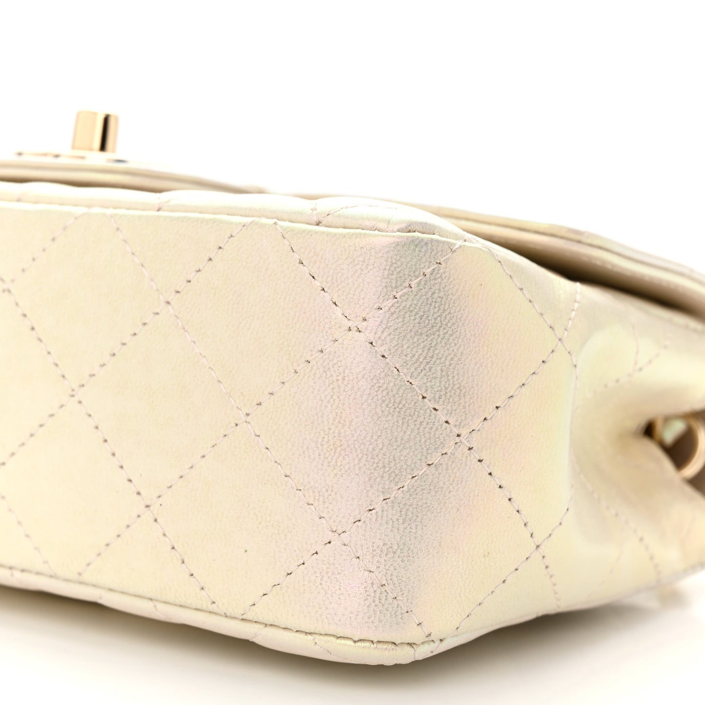 Iridescent Lambskin Quilted Mini Rectangular Flap Ivory