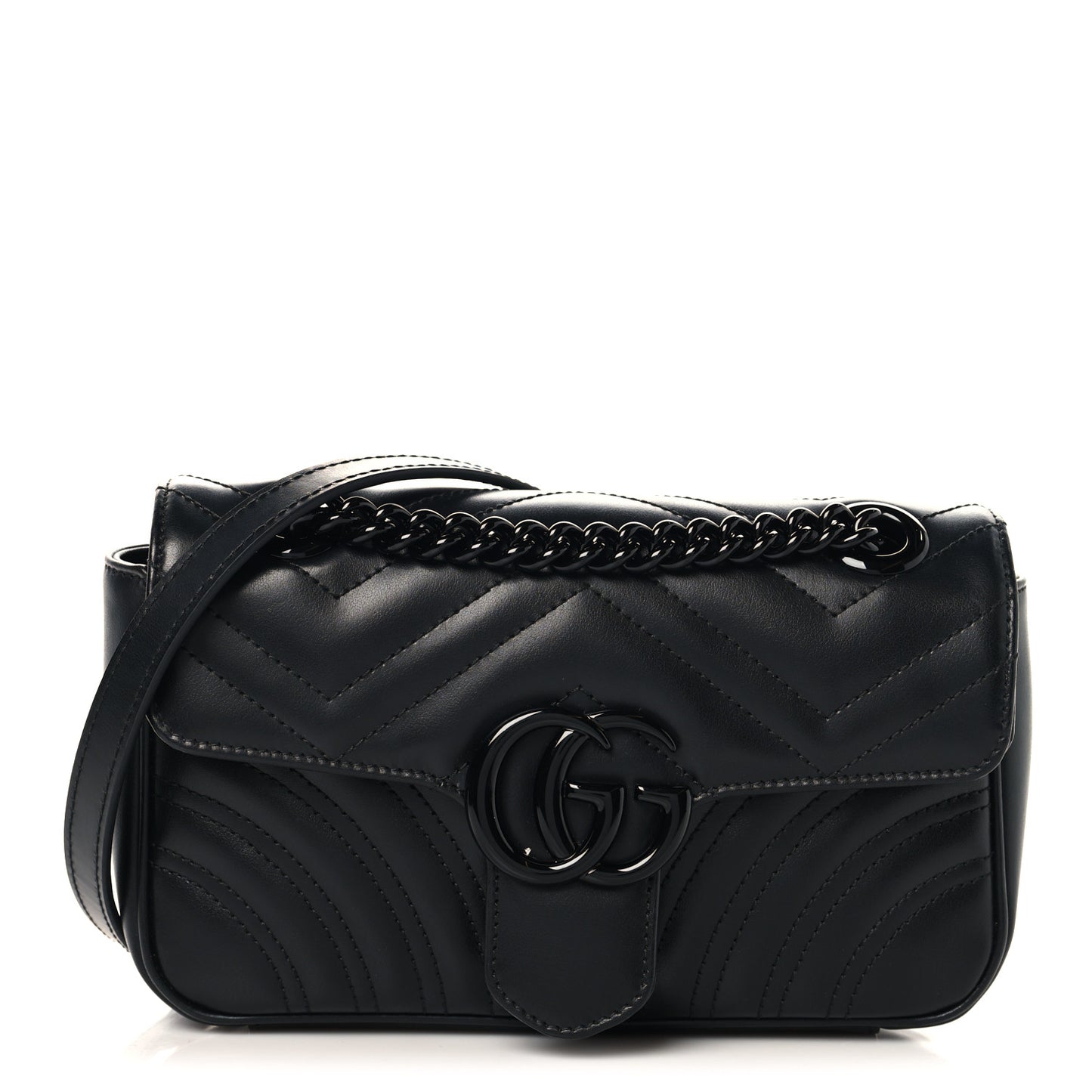 Calfskin Matelasse Monochrome Mini GG Marmont Shoulder Bag Black