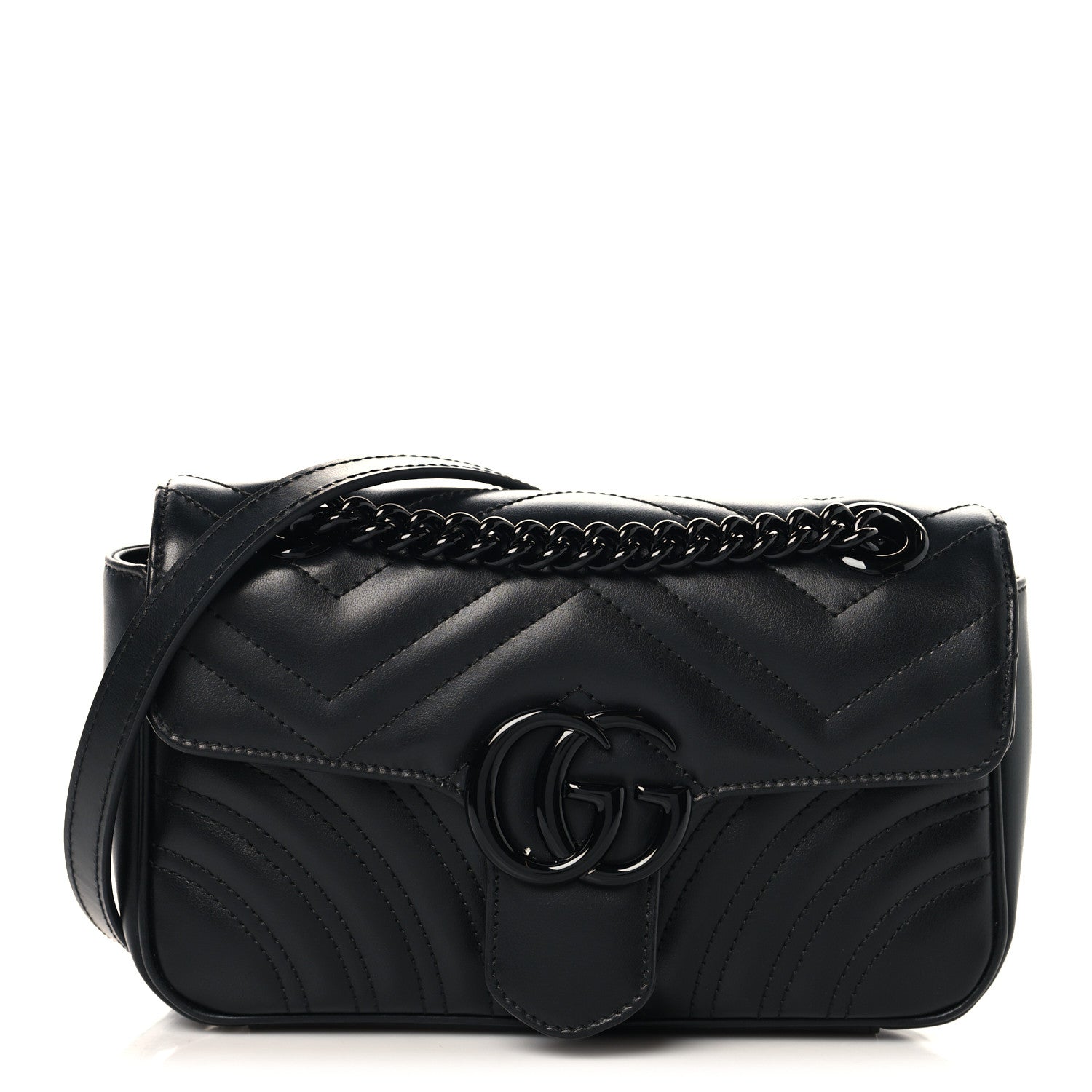 Gucci Calfskin Matelasse Monochrome Mini GG Marmont Shoulder Bag Black 1 of 11