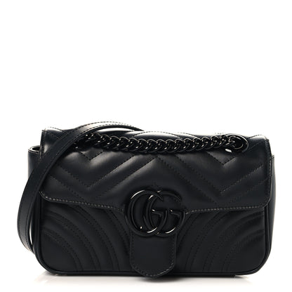 Gucci Calfskin Matelasse Monochrome Mini GG Marmont Shoulder Bag Black 1 of 11