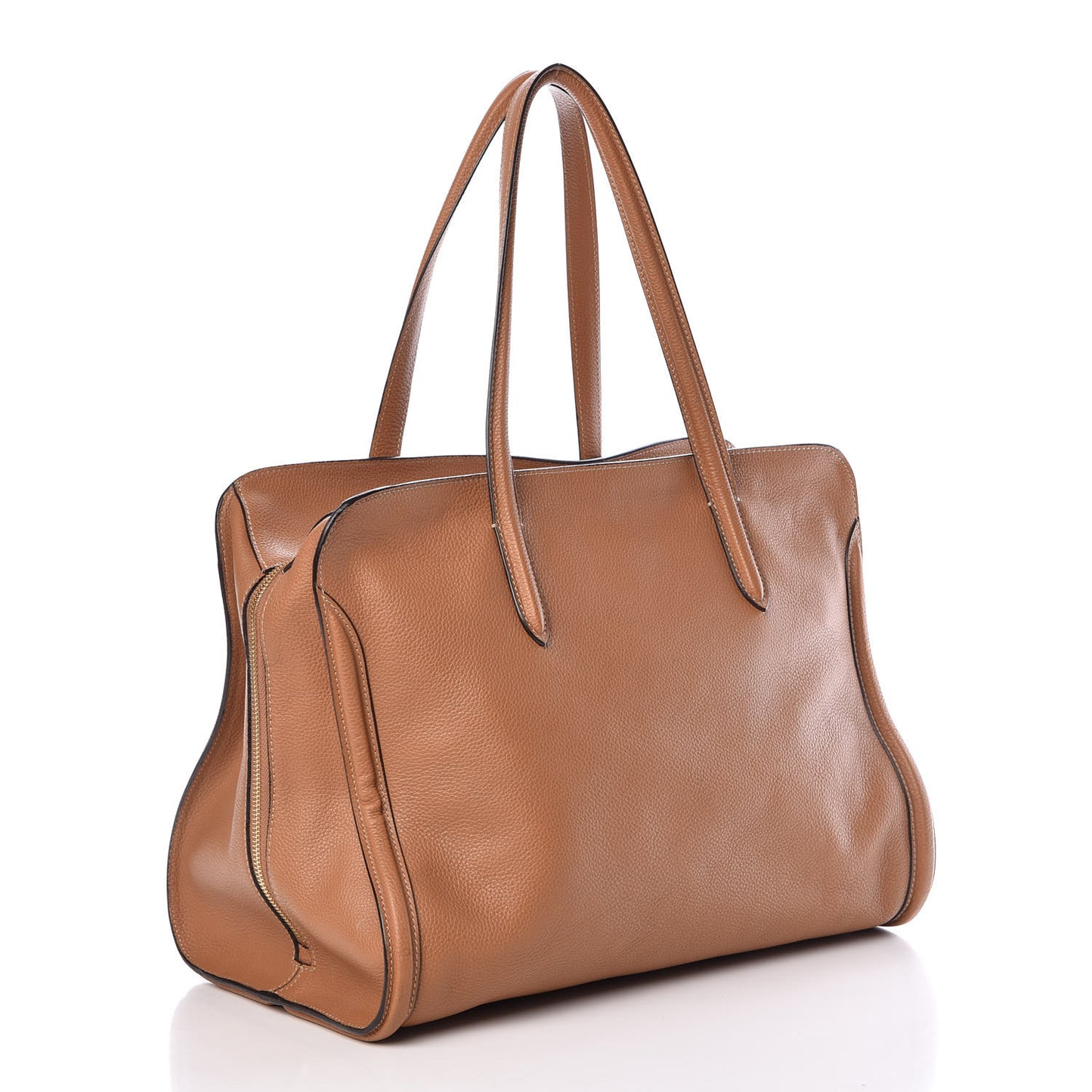 Pebbled Calfskin Large Skull Padlock Zip Around Tote Camel