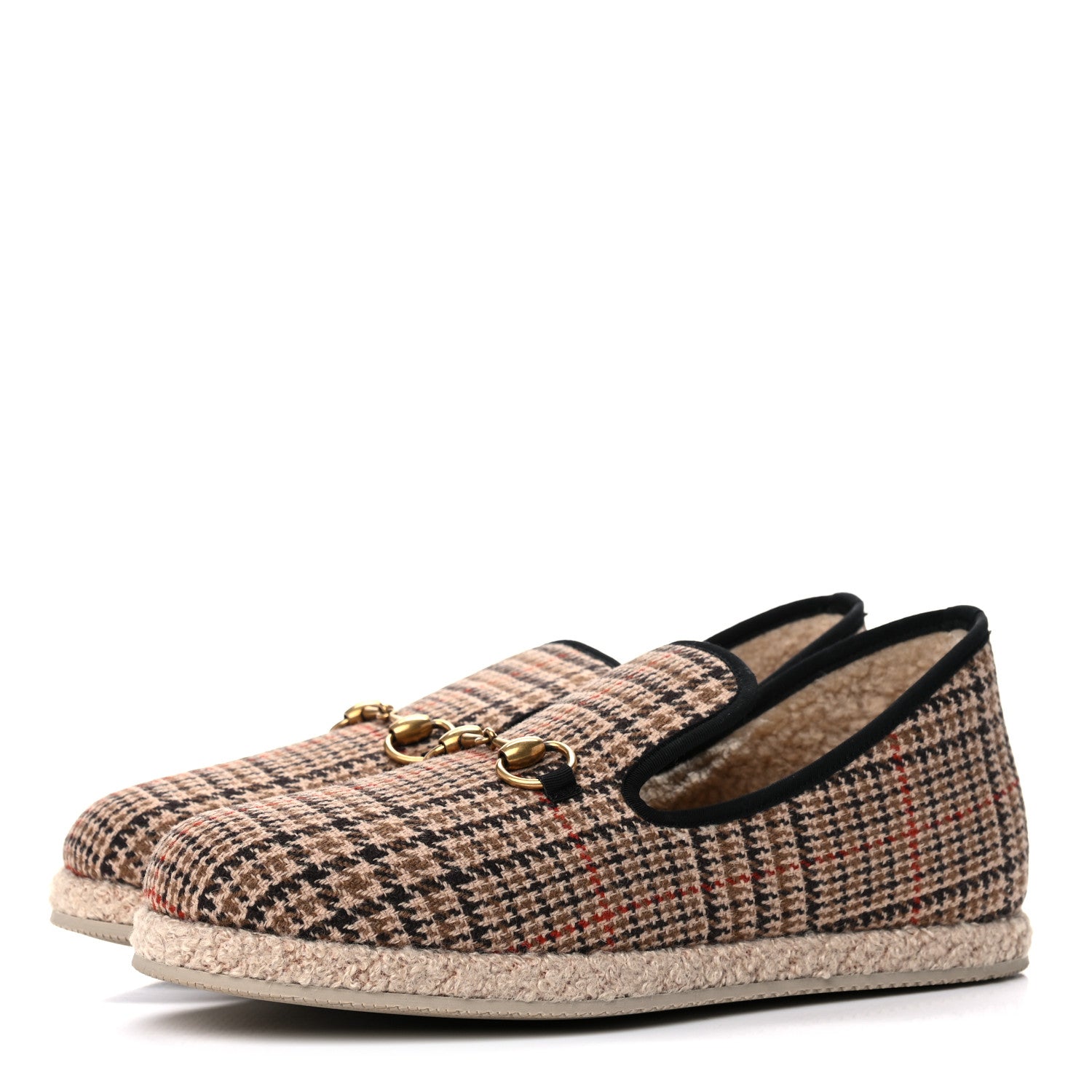 Gucci Wool Tweed Plaid Houndstooth Mens Fria Horsebit Loafers 8 Mahogany Black 3 of 8