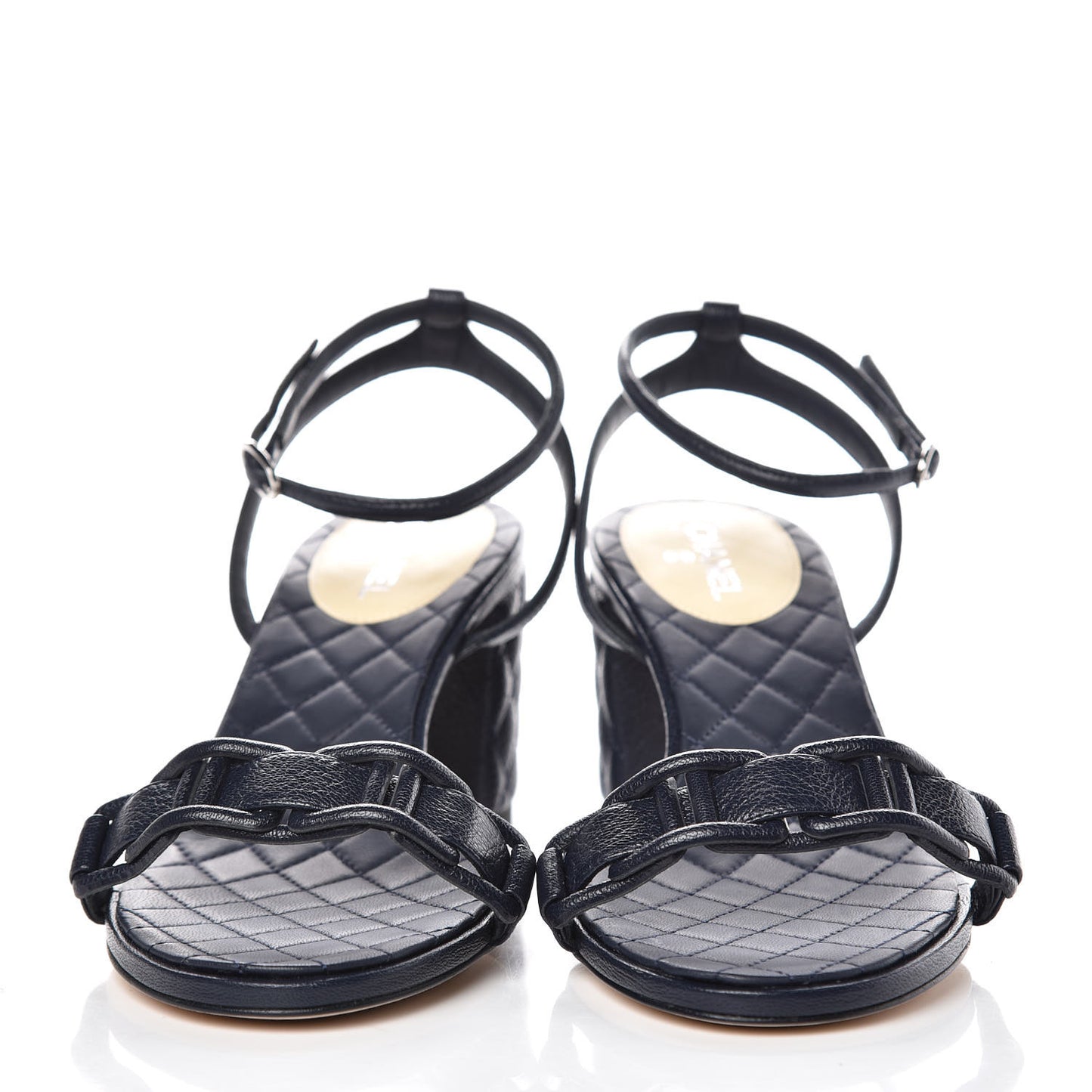 Grained Calfskin Quilted Sandals 38.5 Navy Blue