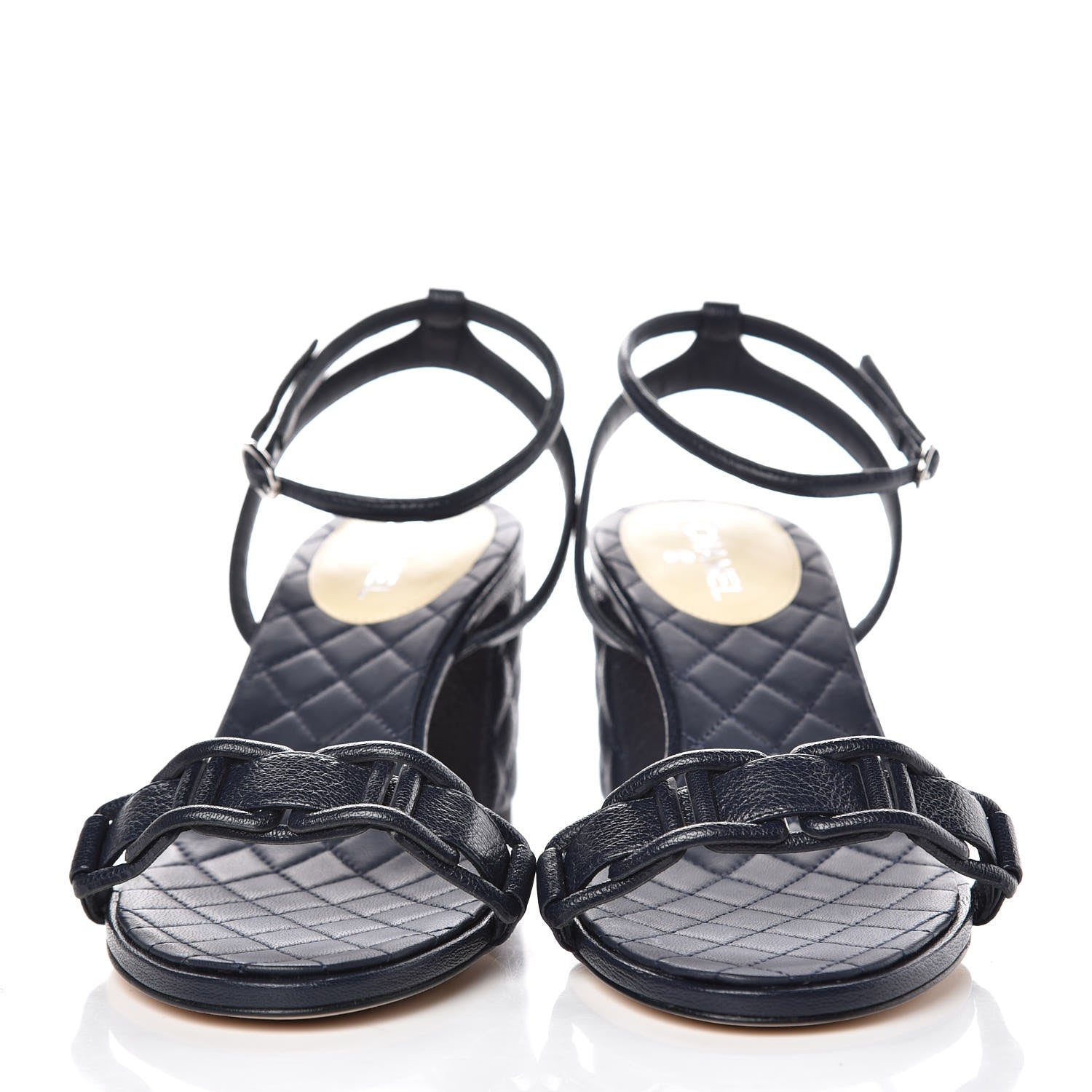 Chanel Grained Calfskin Quilted Sandals 38.5 Navy Blue 2 of 9