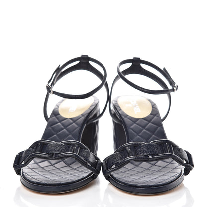 Chanel Grained Calfskin Quilted Sandals 38.5 Navy Blue 2 of 9