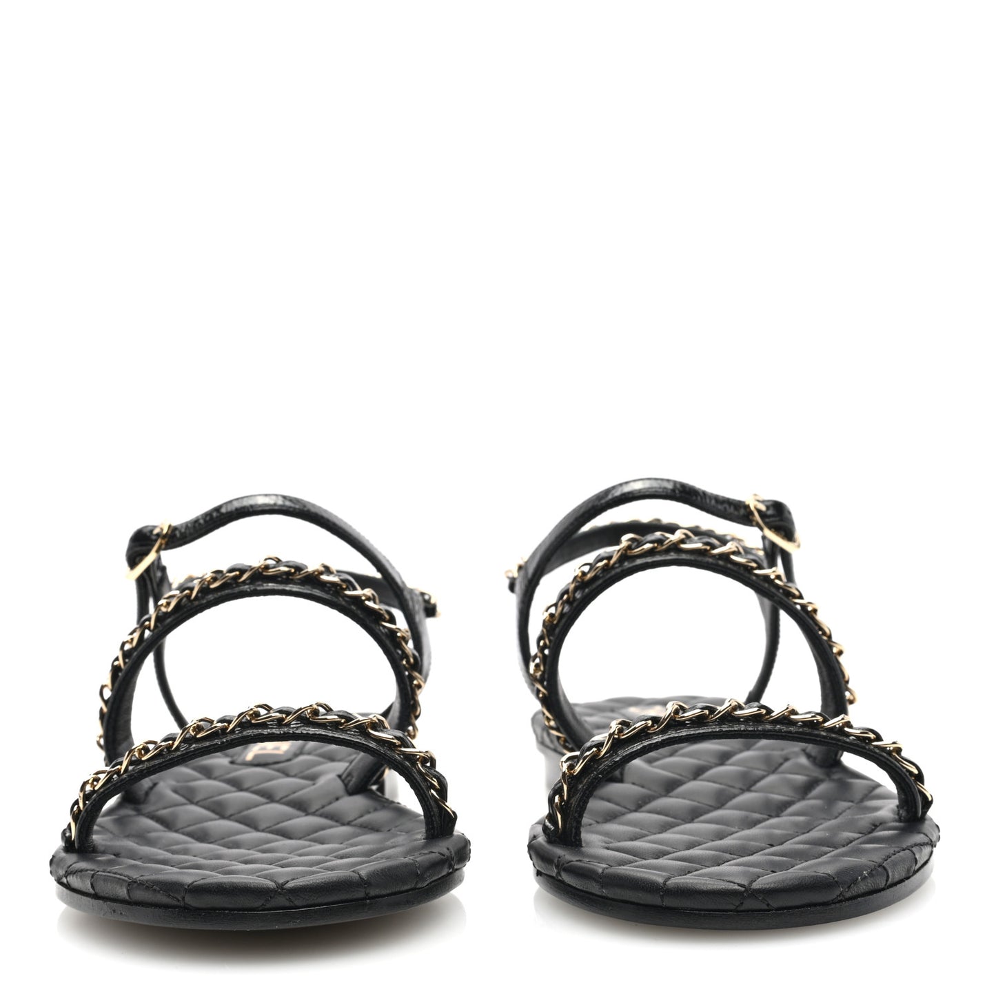 Calfskin Chain Sandals 37.5 Black