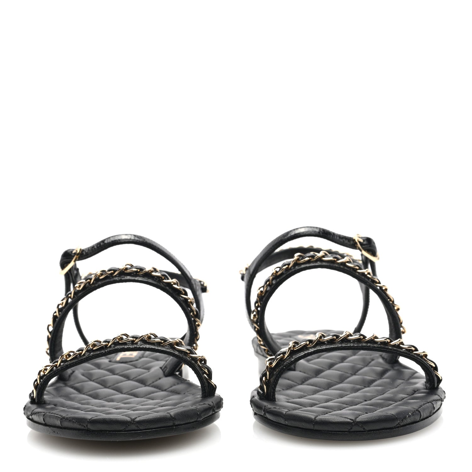 Chanel Calfskin Chain Sandals 37.5 Black 2 of 8