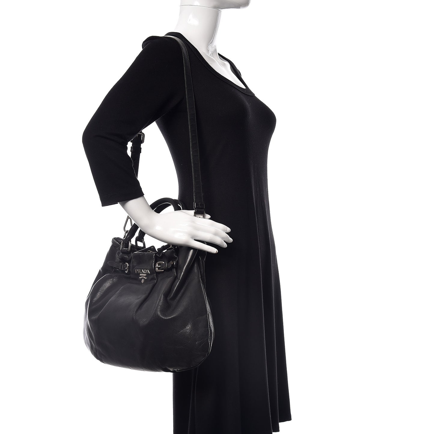 Soft Calfskin Pleated Tote Black