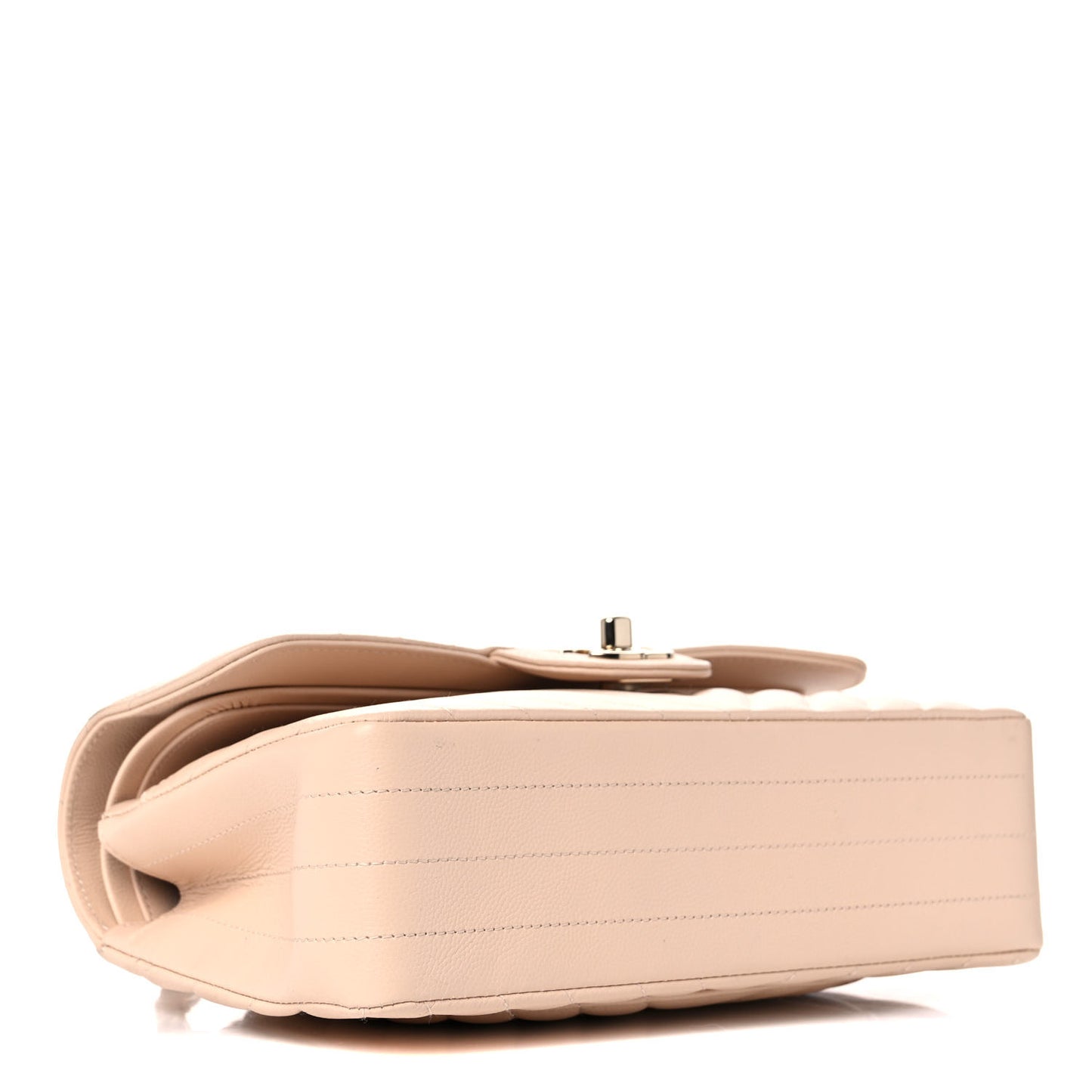Caviar Chevron Quilted Small Double Flap Beige