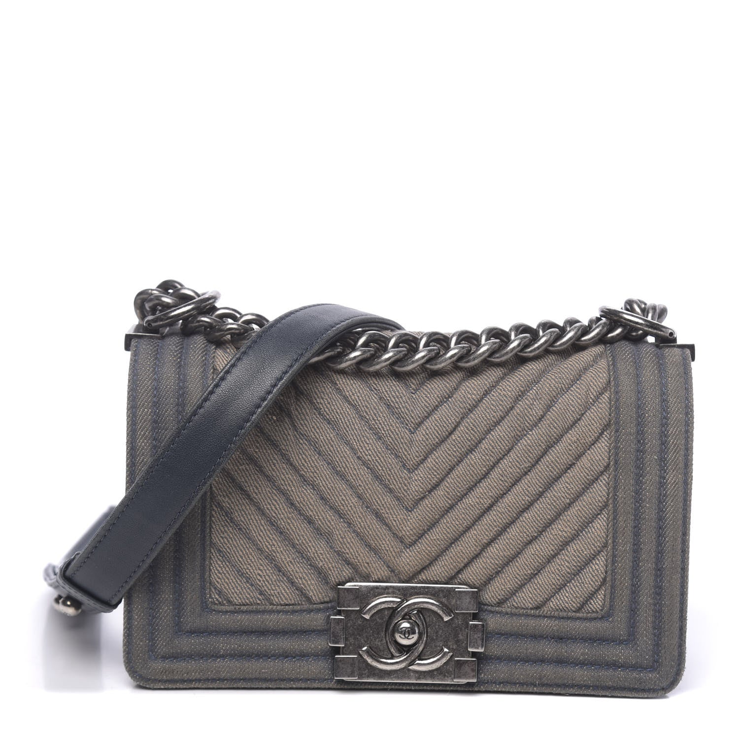 Chanel Denim Chevron Small Boy Flap Blue 1 of 16