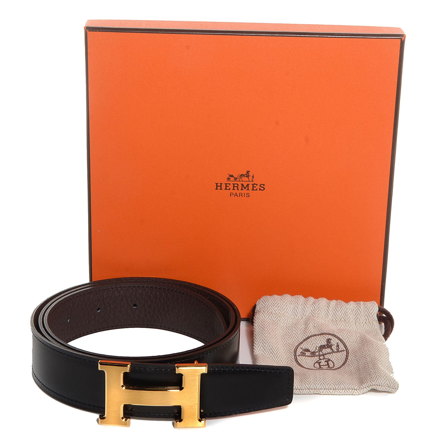 Hermes Box Togo 32mm Constance Brushed H Reversible Belt 90 Black Chocolate 6 of 7