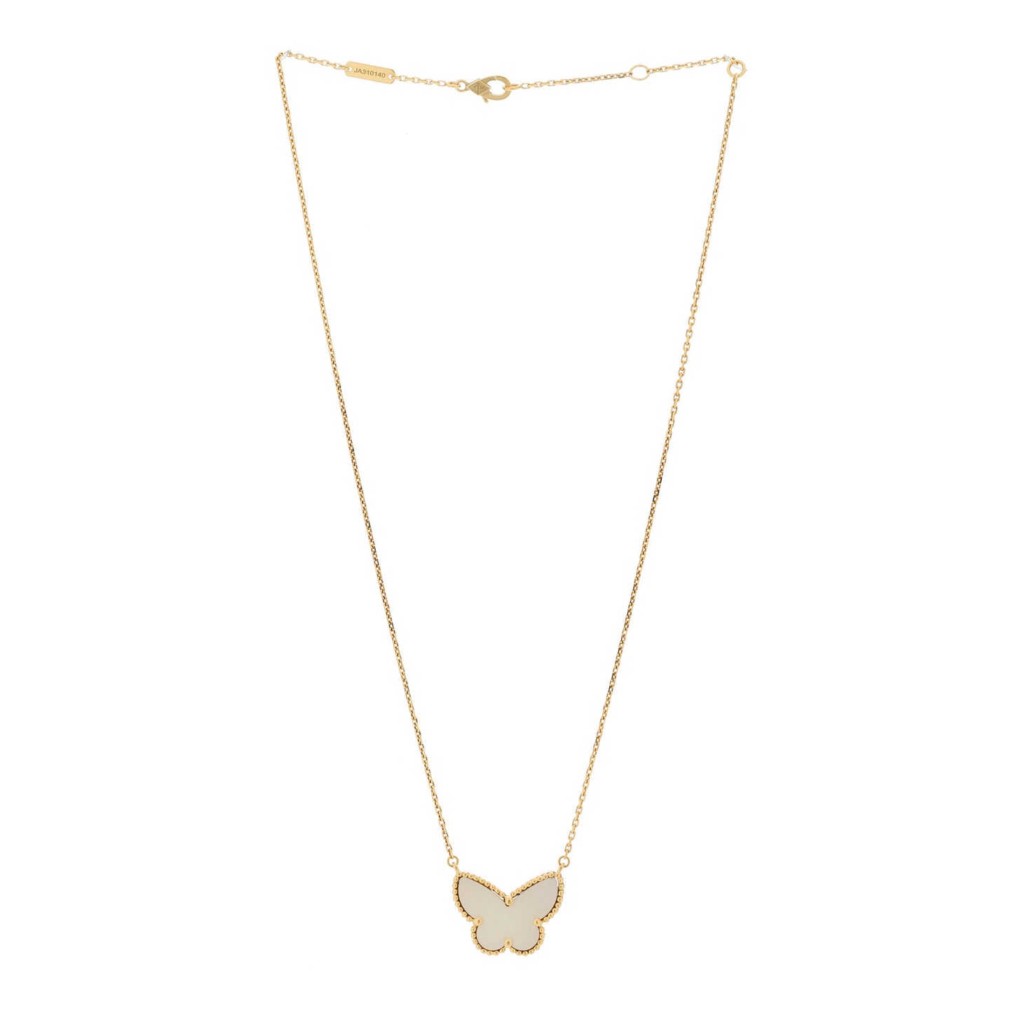 18K Yellow Gold Mother of Pearl Lucky Alhambra Butterfly Pendant Necklace