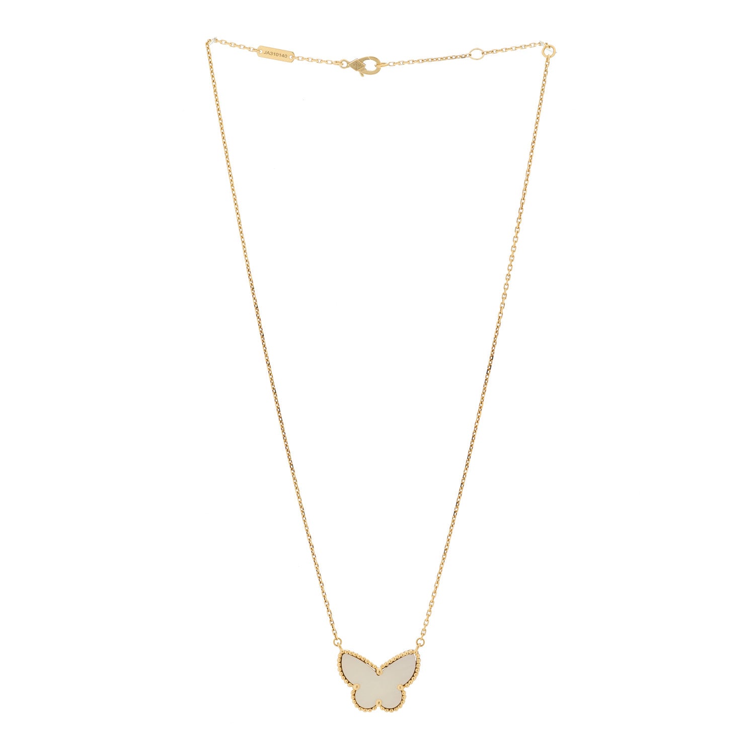 Van Cleef & Arpels 18K Yellow Gold Mother of Pearl Lucky Alhambra Butterfly Pendant Necklace 1 of 5