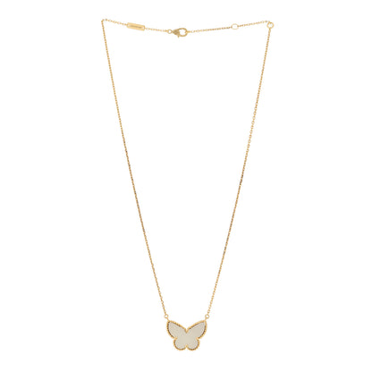 Van Cleef & Arpels 18K Yellow Gold Mother of Pearl Lucky Alhambra Butterfly Pendant Necklace 1 of 5