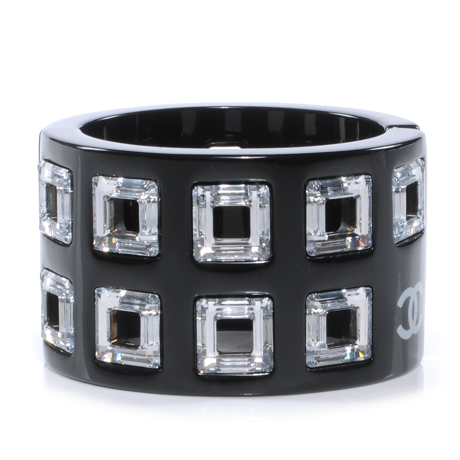 Chanel Resin Baguette Crystal CC Cuff Black 1 of 6