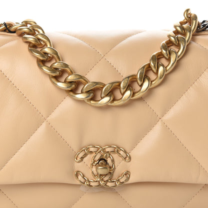 Chanel Shiny Goatskin Quilted Large 19 Flap Beige 10 of 11
