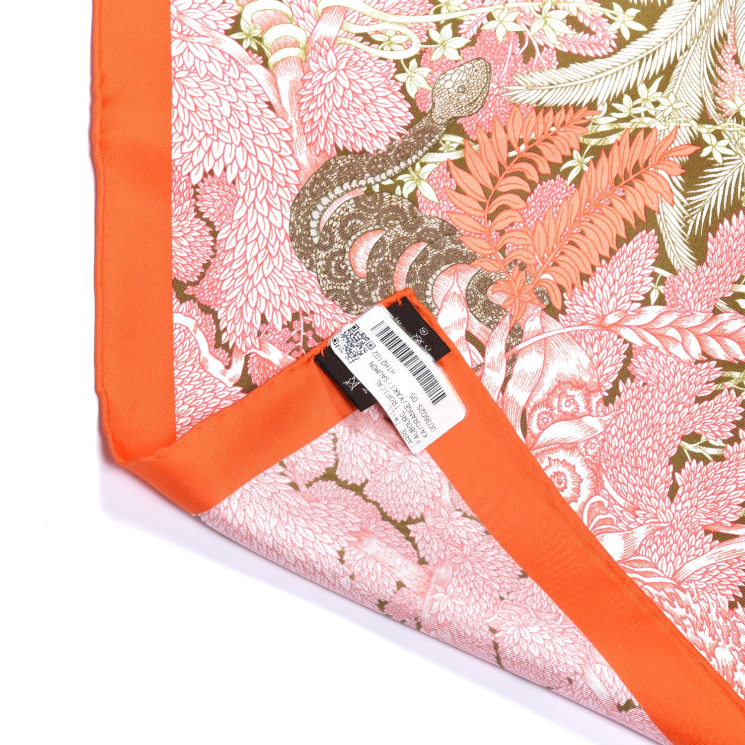 Hermes Silk Faubourg Tropical Scarf 90 Orange Kaki Saumon 2 of 6