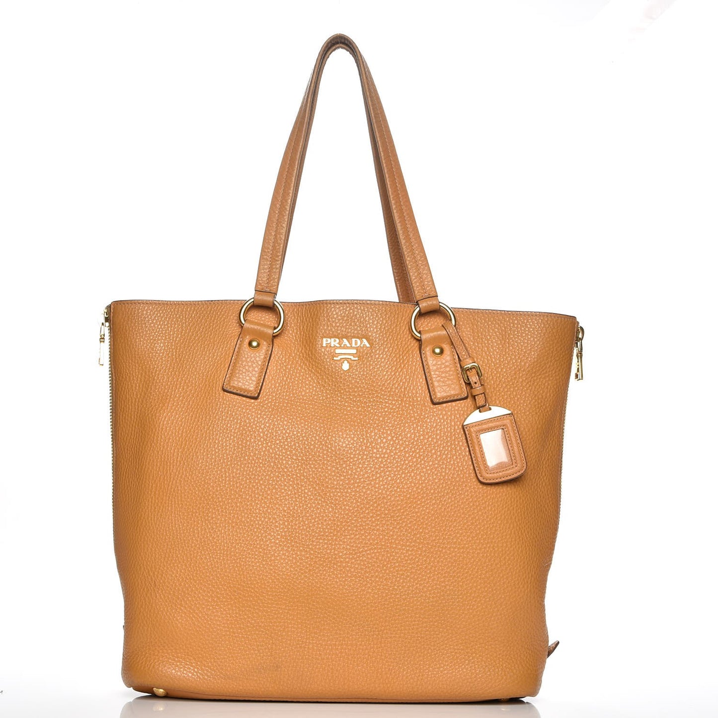 Vitello Daino Side Zip Shopping Tote Caramel
