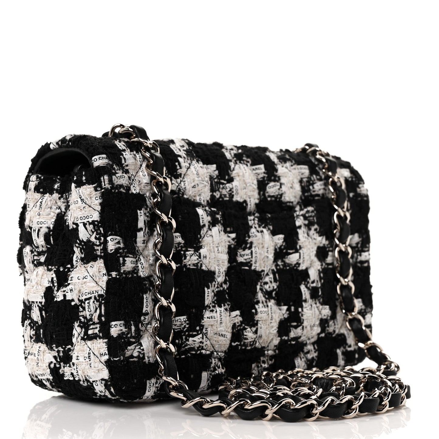 Tweed Quilted Mini Rectangular Flap Black Ecru White
