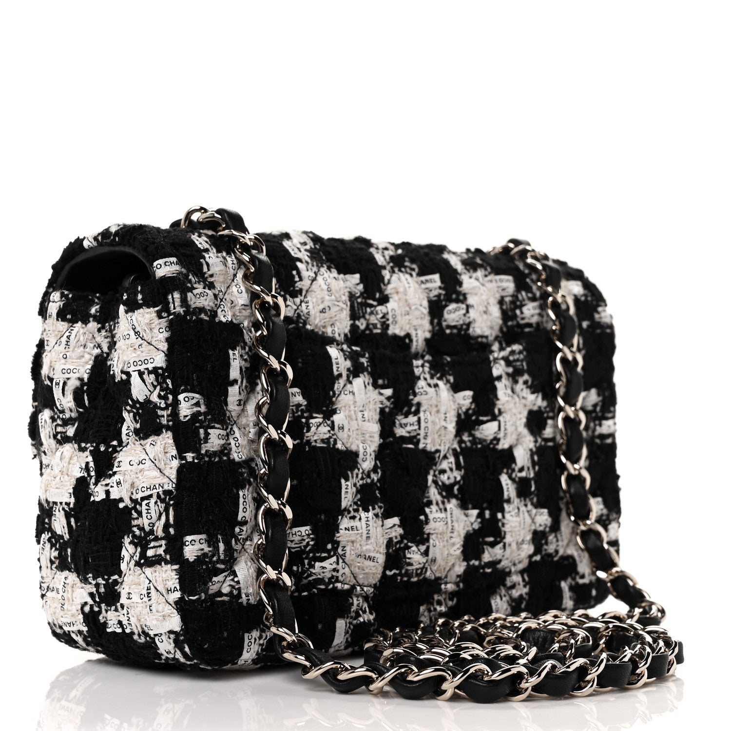 Chanel Tweed Quilted Mini Rectangular Flap Black Ecru White 3 of 9