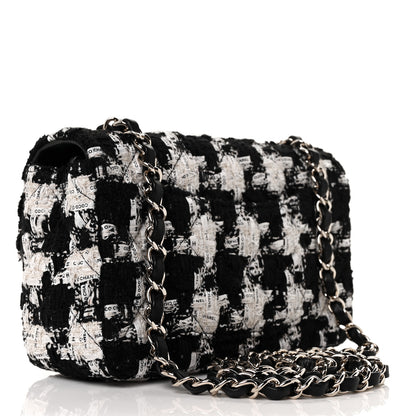 Chanel Tweed Quilted Mini Rectangular Flap Black Ecru White 3 of 9