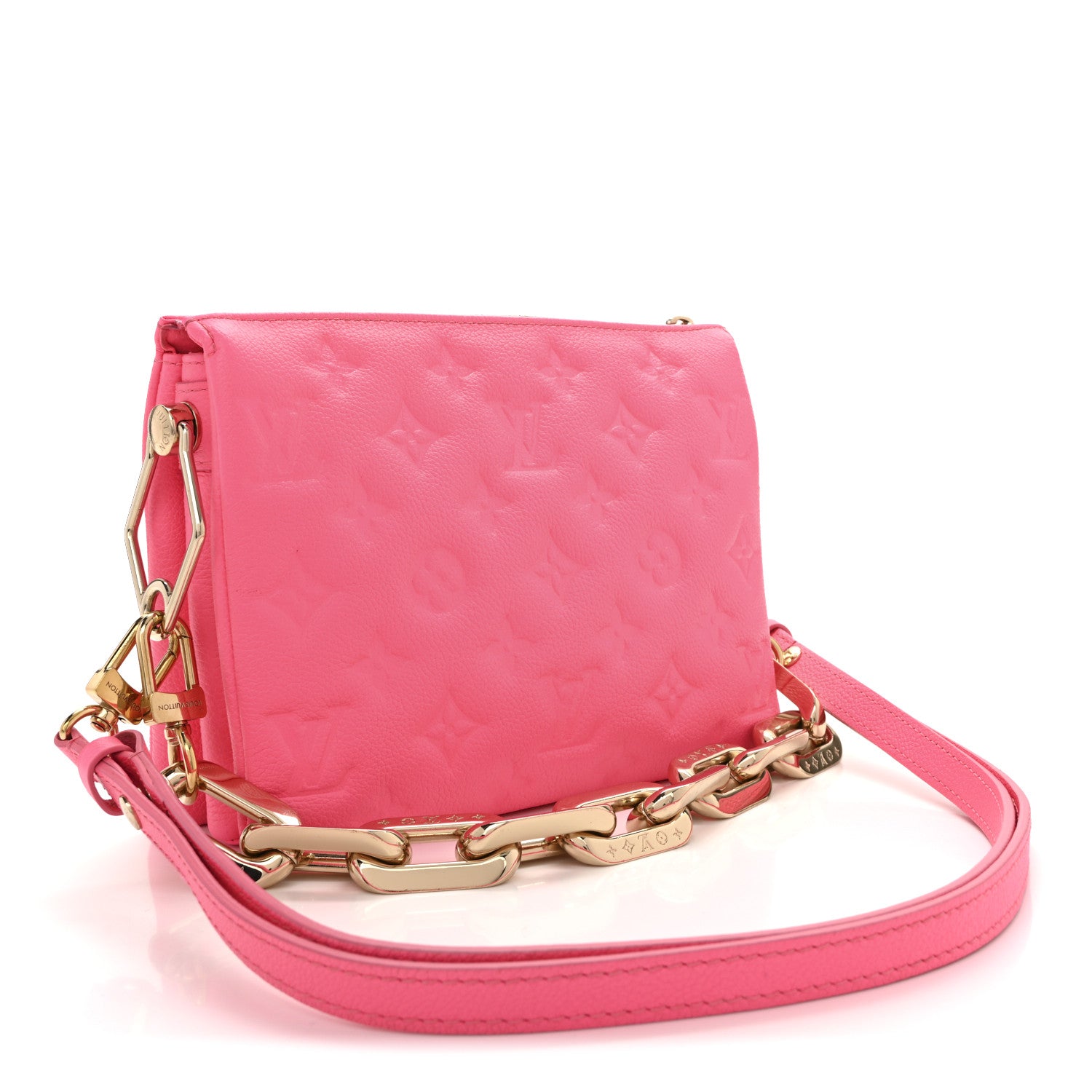 Louis Vuitton Calfskin Embossed Monogram Coussin BB Rose Fluo 3 of 10