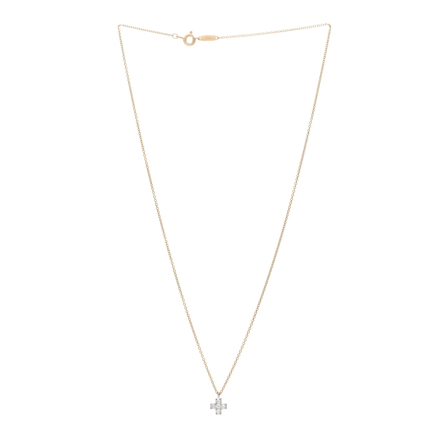 18K Yellow Gold Platinum Diamond Cruciform Cross Pendant Necklace