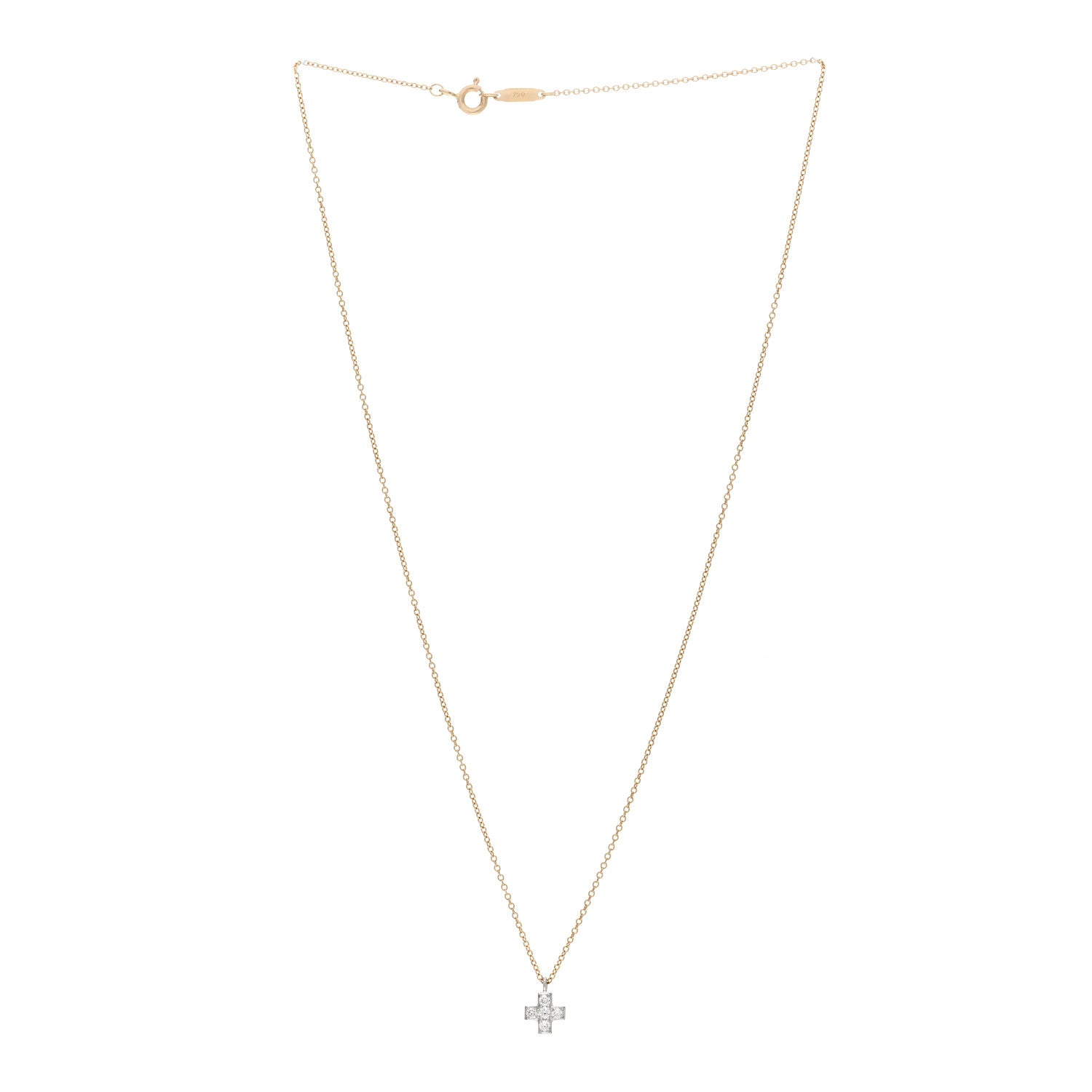 Tiffany 18K Yellow Gold Platinum Diamond Cruciform Cross Pendant Necklace 3 of 4