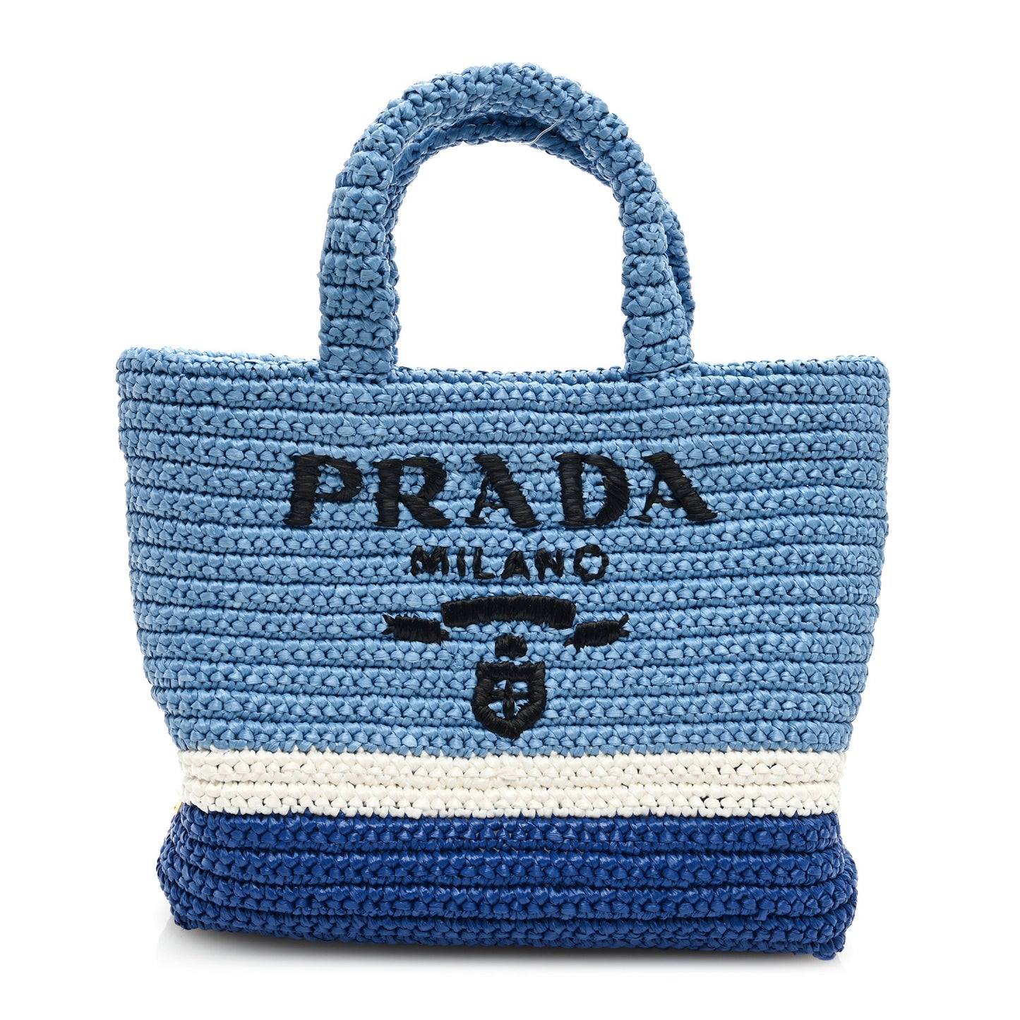 Yarn Raffia Effect Crochet Small Logo Tote Celeste Blue