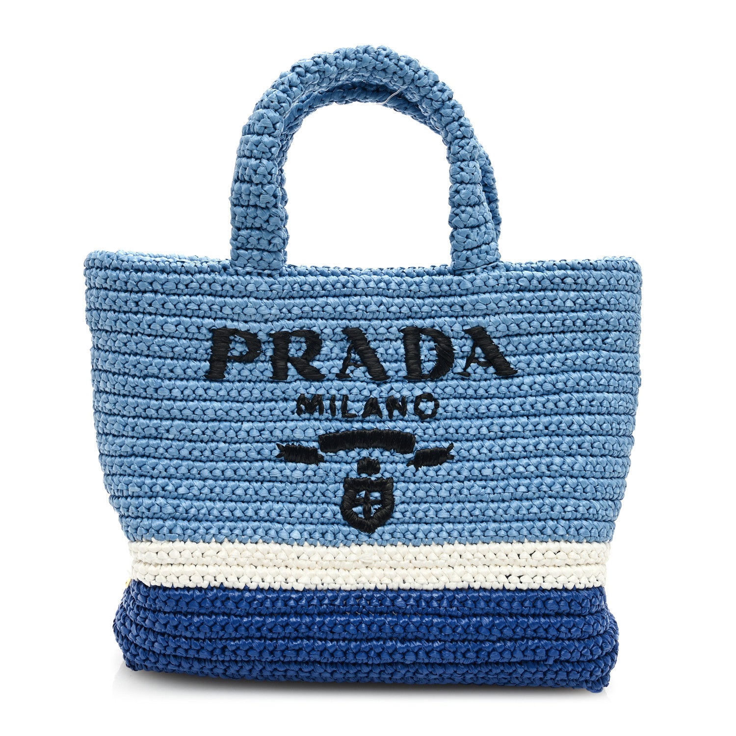 Prada Yarn Raffia Effect Crochet Small Logo Tote Celeste Blue 1 of 8