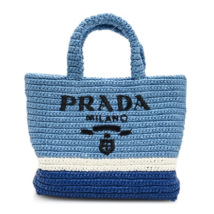 Prada Yarn Raffia Effect Crochet Small Logo Tote Celeste Blue 1 of 8