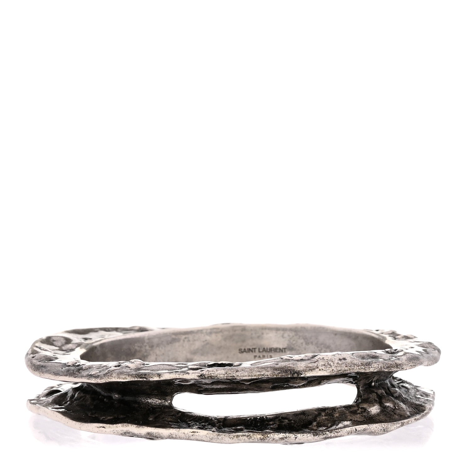 Saint Laurent Metal Hammered Bangle Bracelet Silver 1 of 4