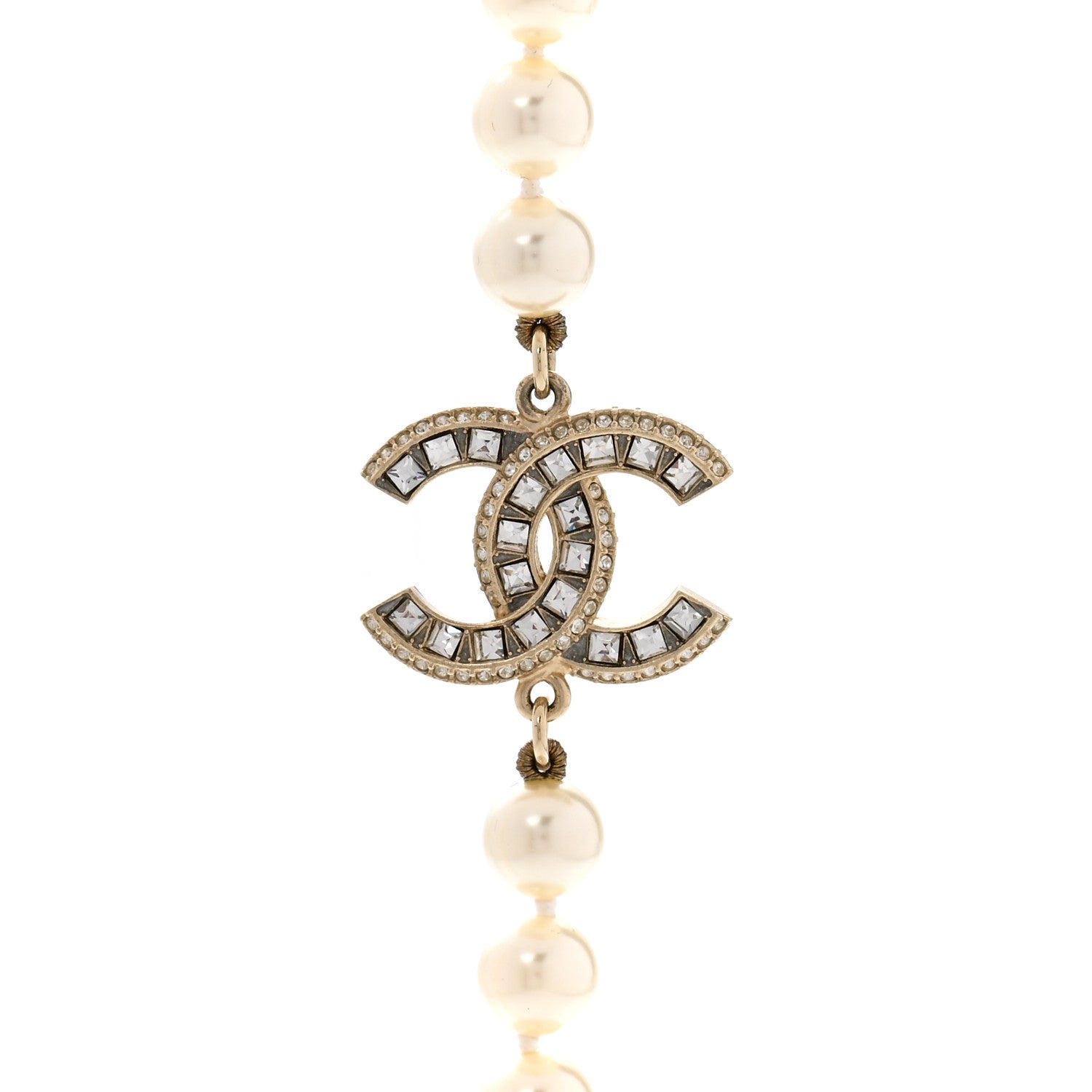 Chanel Pearl Baguette Crystal CC Long Necklace Gold 4 of 5