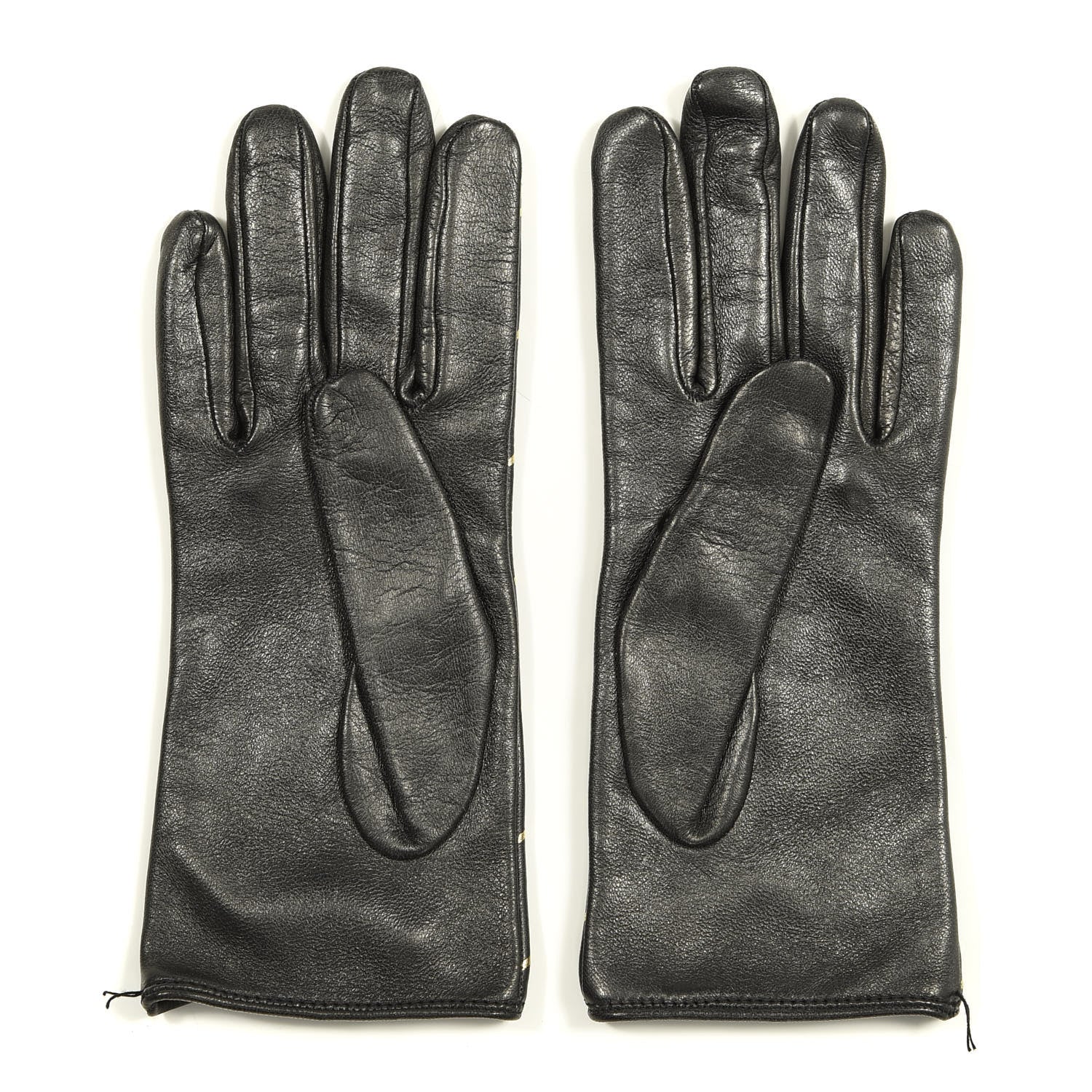 Gucci Lambskin Silk Diagonal GG Gloves 7 Black Gold 2 of 4