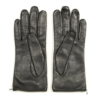Gucci Lambskin Silk Diagonal GG Gloves 7 Black Gold 2 of 4