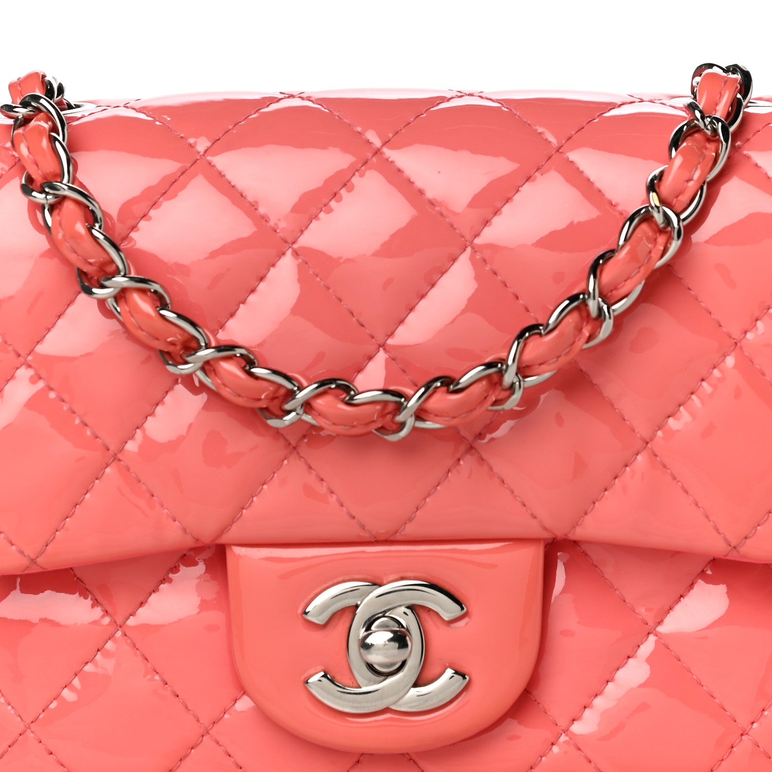 Chanel Patent Quilted Mini Square Flap Pink 8 of 18